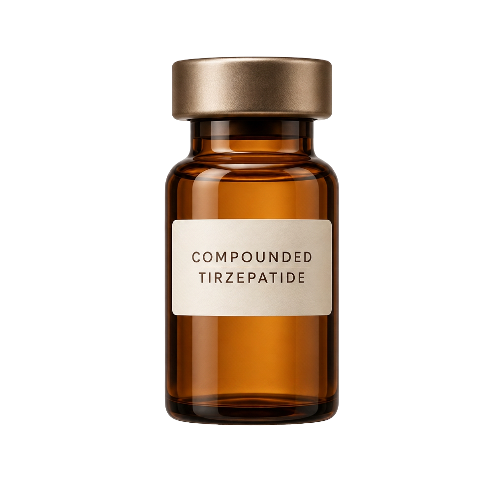 Compounded Tirzepatide prescription bottle from Whoosh